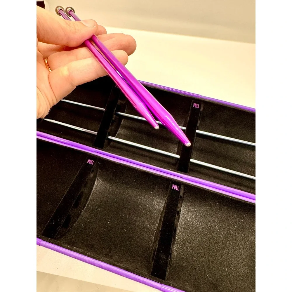 Boye Knitting Needles Set Size 8 and 9 Aluminum‎ with Purple KnitCare Case USA